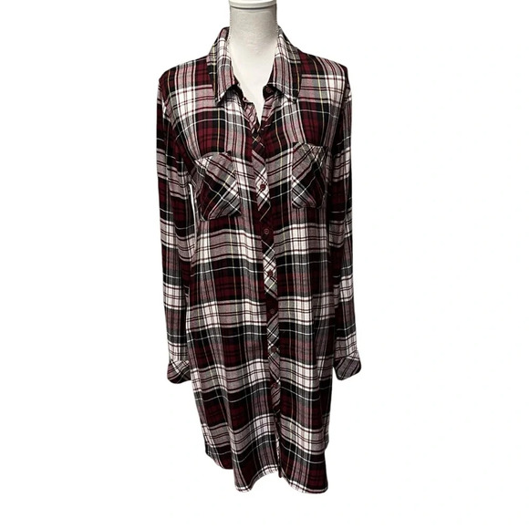 Allison Joy Red Plaid Western Button Down Long Sleeve Shirt Dresss Size Medium - Picture 1 of 9
